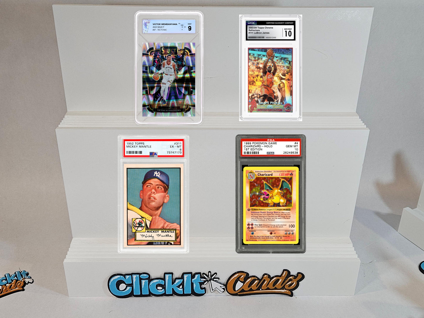 Custom Trading Card Display Stand Wall Stadium Style Holder for Graded Slabs Live Stream Breaks Rips